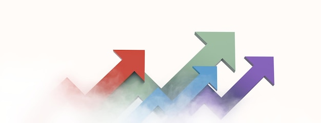 矢印と雲の成長するビジネス コンセプト3D レンダリング