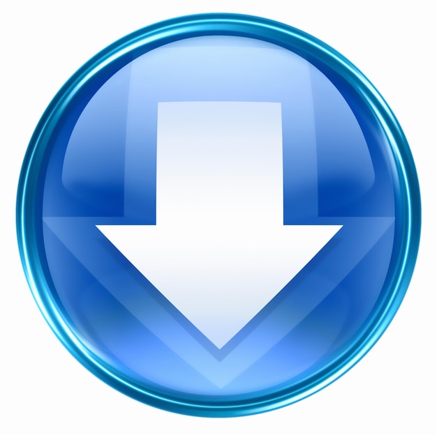 Photo arrow down icon blue isolated on white