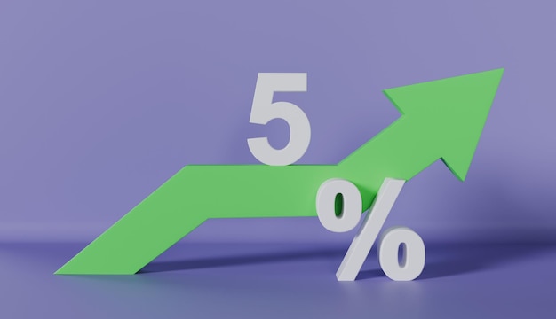 Arrow Growth Up Business Concept 5 Percentage on Pastel Color Background