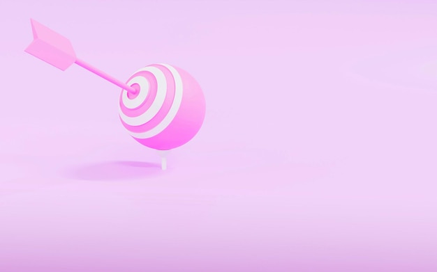 Photo arrow hitting center of dartboard on pink background or target success business concept, 3d render