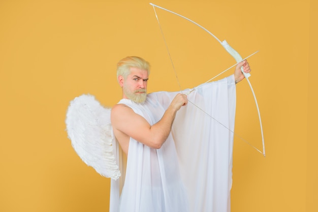 Arrow of love cupid throws arrow with bow bearded angel with bow and arrow cupid angel with bow and