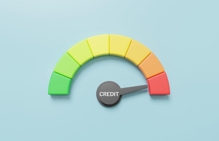 Arrow point scale speed poor customer credit status red speedometer icon 3d render illustration
