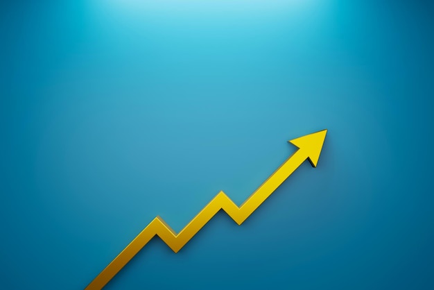 Arrow sign growth on blue background. Business development to success and growing growth concept. 3d illustration