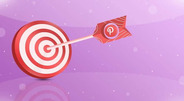 Arrow with pinterest logo on the tip in the center of the red target 3d