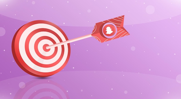 Стрелка с логотипом snapchat на кончике в центре красной мишени 3d