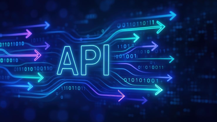 Photo arrows and binary code swirl around api symbolizing fast data flow the scene conveys application programming interface and rapid api programming integration