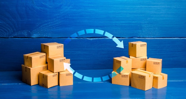 Photo arrows between boxes trade balance and exchange concept economic activity trading traffic