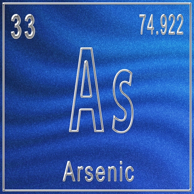 Arseen scheikundig element, bord met atoomnummer en atoomgewicht, periodiek systeemelement