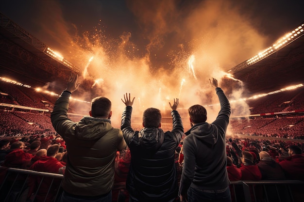 Photo arsenal fc soccer club winning champions league champion cup abstract illustration fans celebrating at the stadium