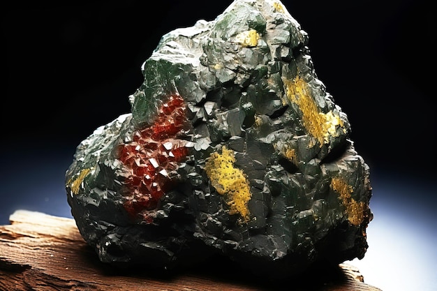 Arsendescloizite is a rare precious natural stone on a black background AI generated Header banner