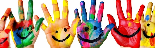 Art artist colorful fun smile hand child finger concept paint generative ai