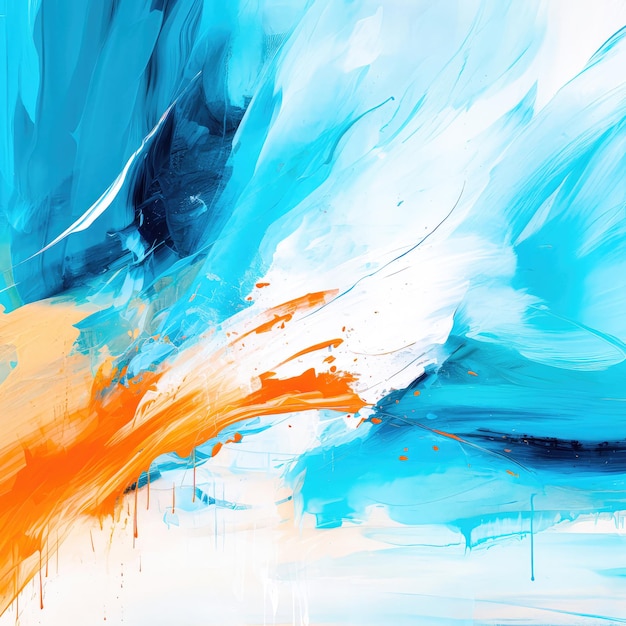 Art background of an abstract oil painting Oil paint on canvas in orange and cyan rough paintbrush s