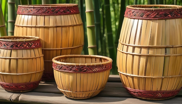 Foto l'arte della tessitura del bambù fatta a mano e tradizionale
