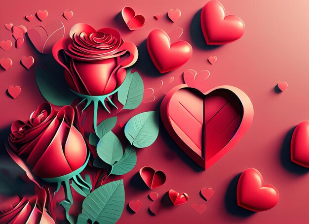 art banner design of red roses and the paper heart on valentine