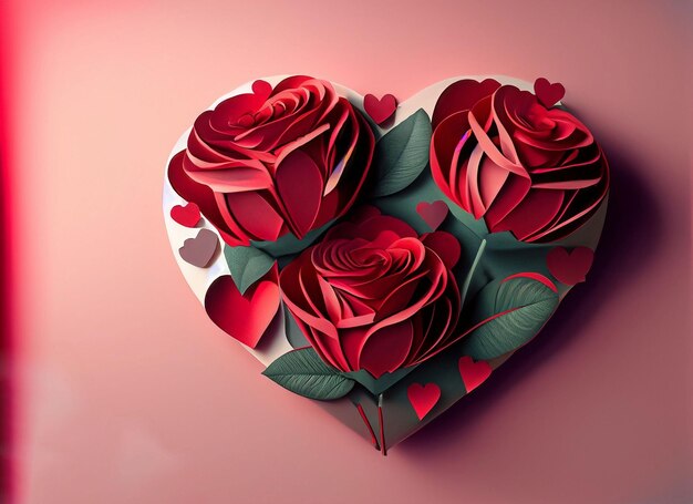 art banner design of red roses and the paper heart on valentine