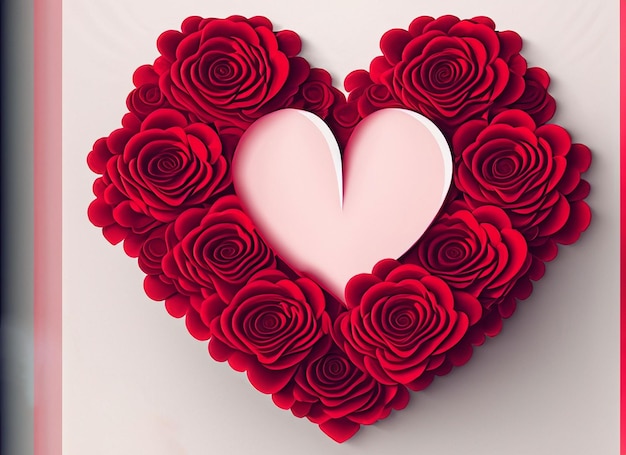 art banner design of red roses and the paper heart on valentine