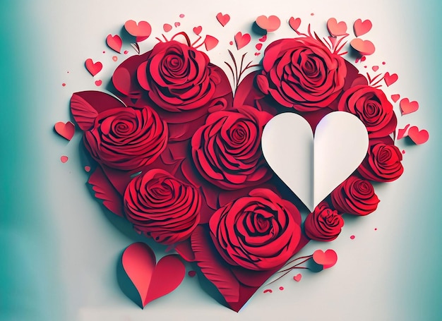 art banner design of red roses and the paper heart on valentine