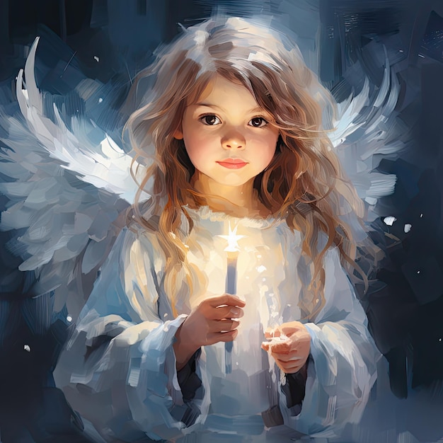 Art beautiful illustration style with oil paints bright strokes Christmas cute heavenly beauty baby