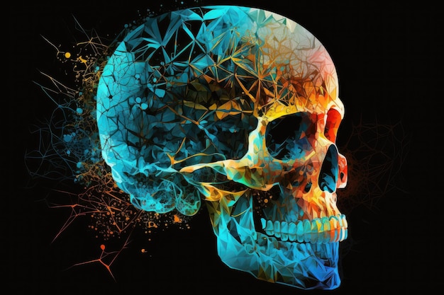 Art of brain concept in shape of abstract human skull