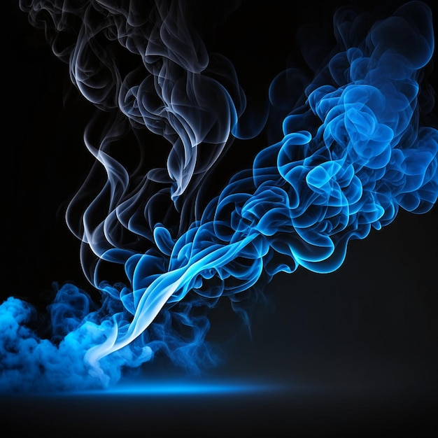 Art of bright blue smoke moving upward on black background