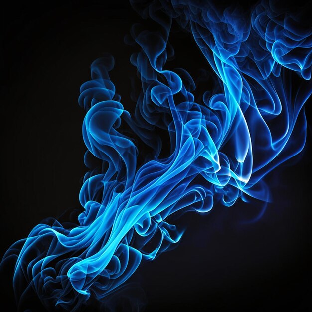 Photo art of bright blue smoke moving upward on black background