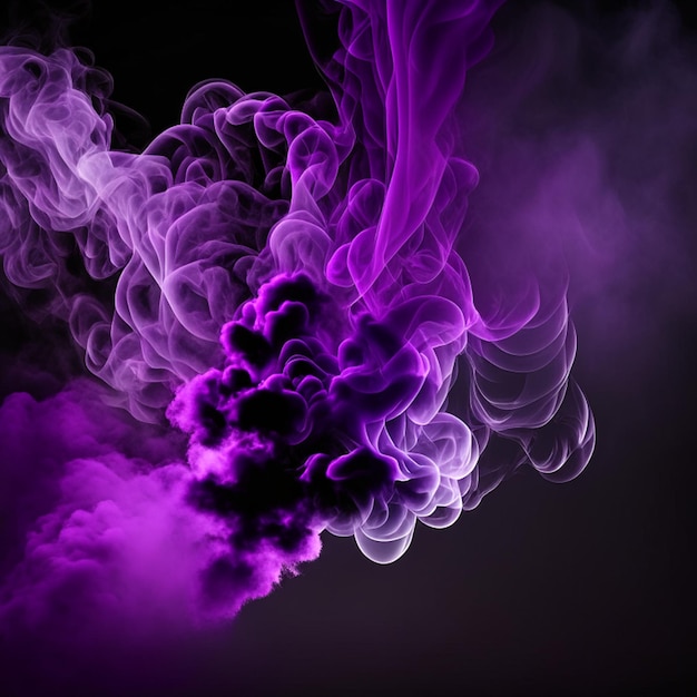 Art of bright purple smoke moving upward on black background