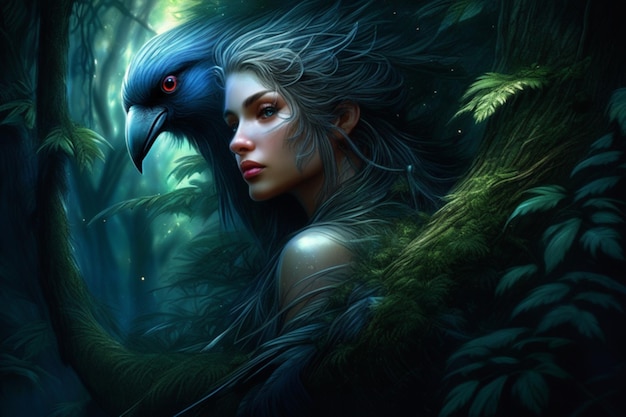 art by cameron gray luis royo Charlie Bowater Majestic bird peeking out from a lush forest