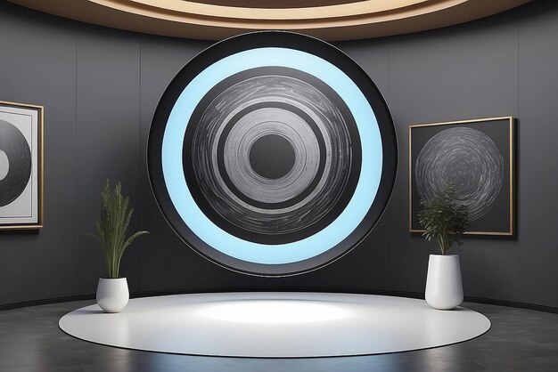 Photo art on a ceilingmounted rotating disk in a gallery mockup with blank white empty space for placing your design