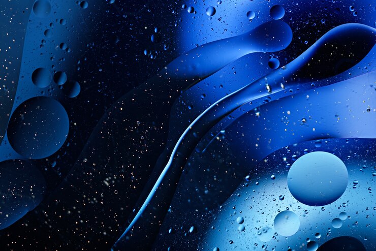 Art classic blue background of bubbles and smears, trendy texture