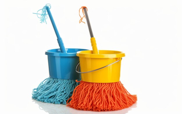 Photo the art of cleaning with a mop bucket on white background