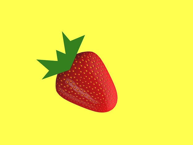 Art collage strawberries on yellow background 3d illustration