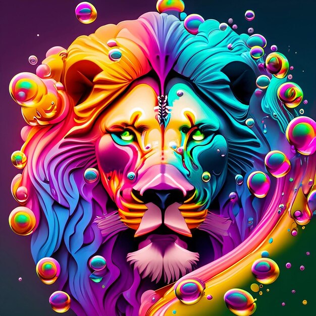 art colorful lion