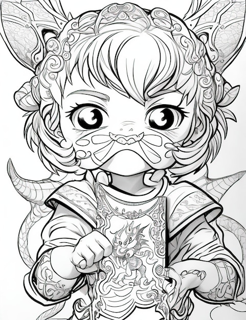 Art for coloring book prince child dragon