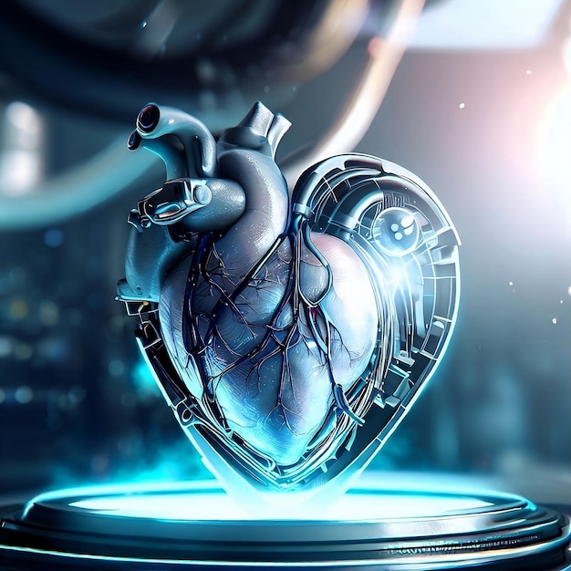 Art concept design of a futuristic biomechanical human heart created with artificial intelligence