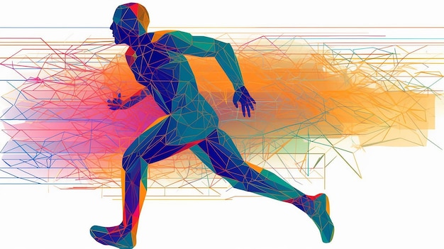 Art concept of a running man drawn by color lines Generative AI