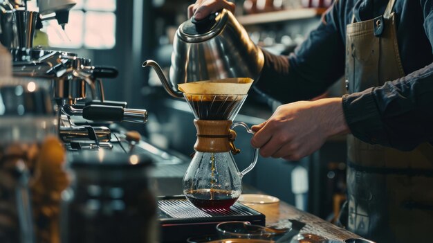 Photo the art of craft coffee exploring chemex pour over and drip kettle brewing techniques at a professi