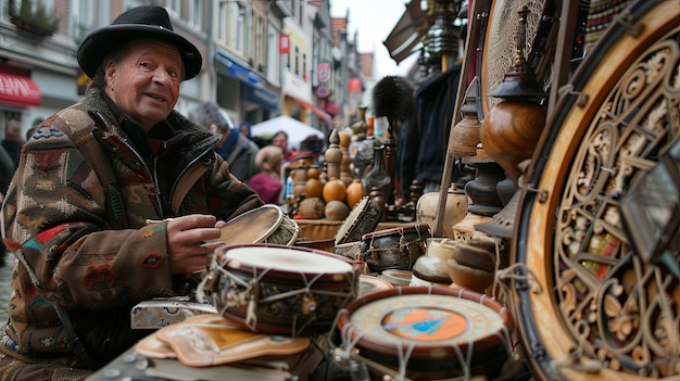 Photo the art and craft market of binche carnival