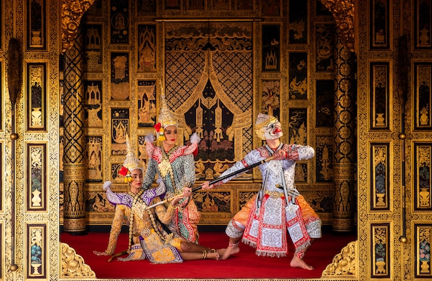 Art culture Thailand Dancing in masked khon in literature ramayana