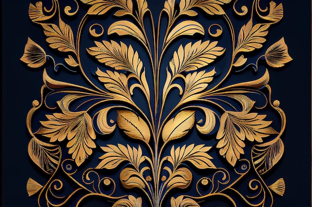 Art deco background in blue and gold generative AI