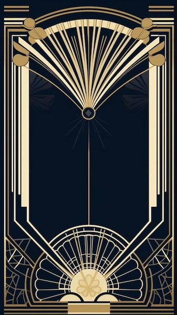 Photo art deco background with fan and fan like design in gold and black generative ai