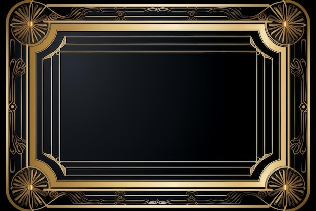 Photo an art deco black and gold frame on a black background