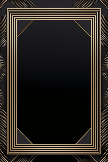 Photo art deco black and gold frame on a black background