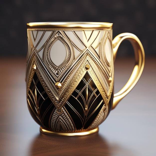 Foto coppa da caffè art deco unica opera d'arte 3d con dettagli realistici