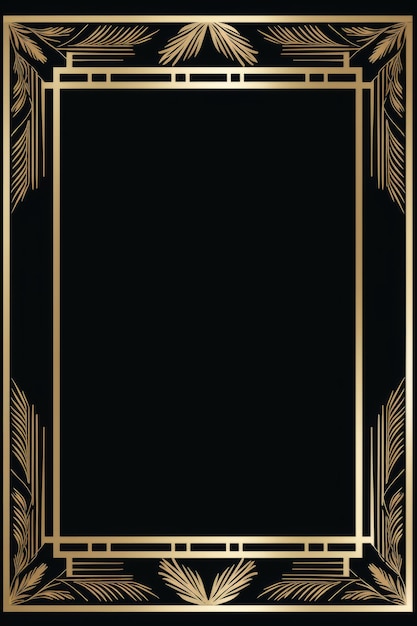 Photo art deco gold frame on black background