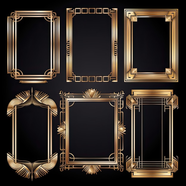 Art Deco golden frames on black background