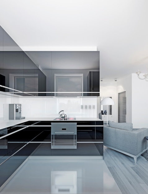 Art deco keuken interieur. 3D render