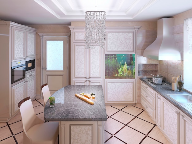 Photo art deco kitchen with painted furniture