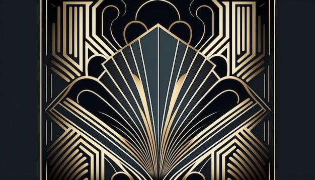 Photo art deco pattern art design from 20s, black and gold. ai generative.