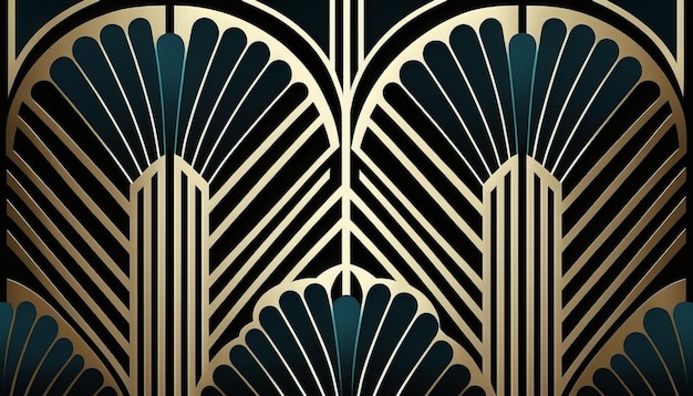 Art Deco Pattern Art Design from 20s, black and gold. AI generative.
