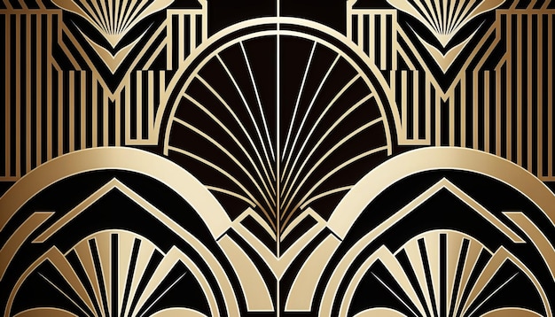 20年代のアールデコ調のアートデザイン、黒と金。 AIジェネレーティブ。
